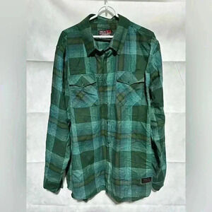 Troll Co Clothing Company Mens Pearl Snap Flannel Shirt Sz 2XL Green Blue Plaid